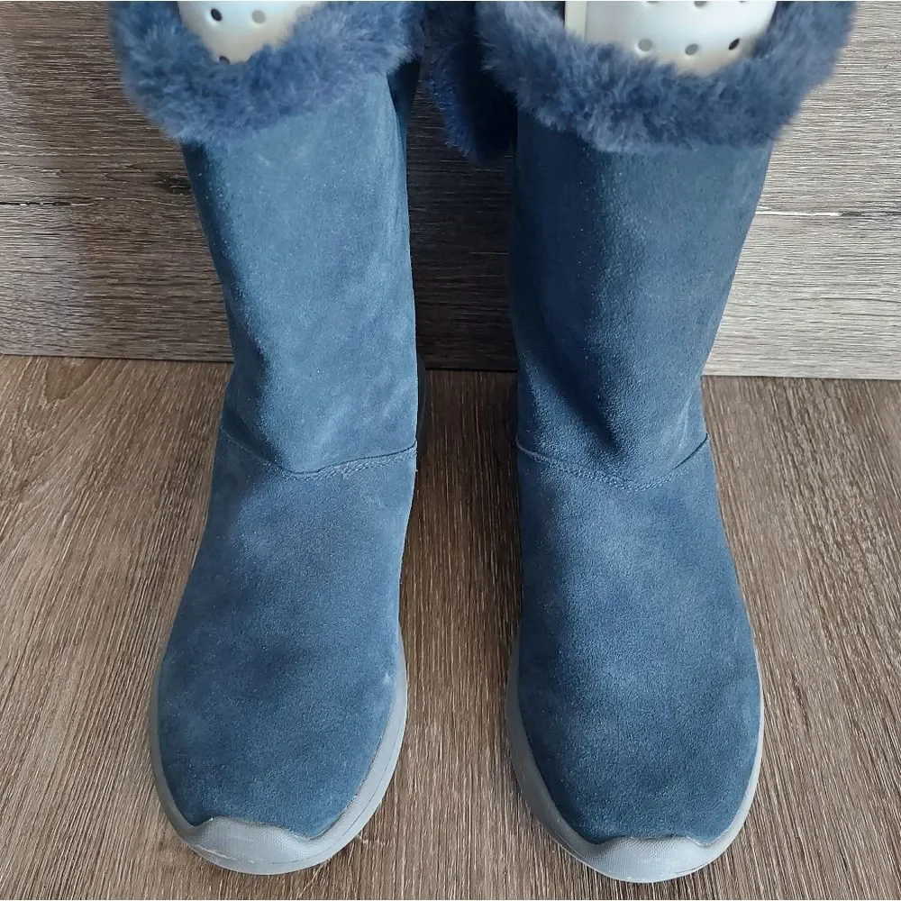 Skechers Goga Mat Comfort Navy Blue Suede Faux Fur Lined Winter Boots Size 10